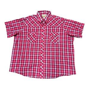 Wrangler Mens 3XL Western Country Western Snap Shirt Red White Plaid Cotton